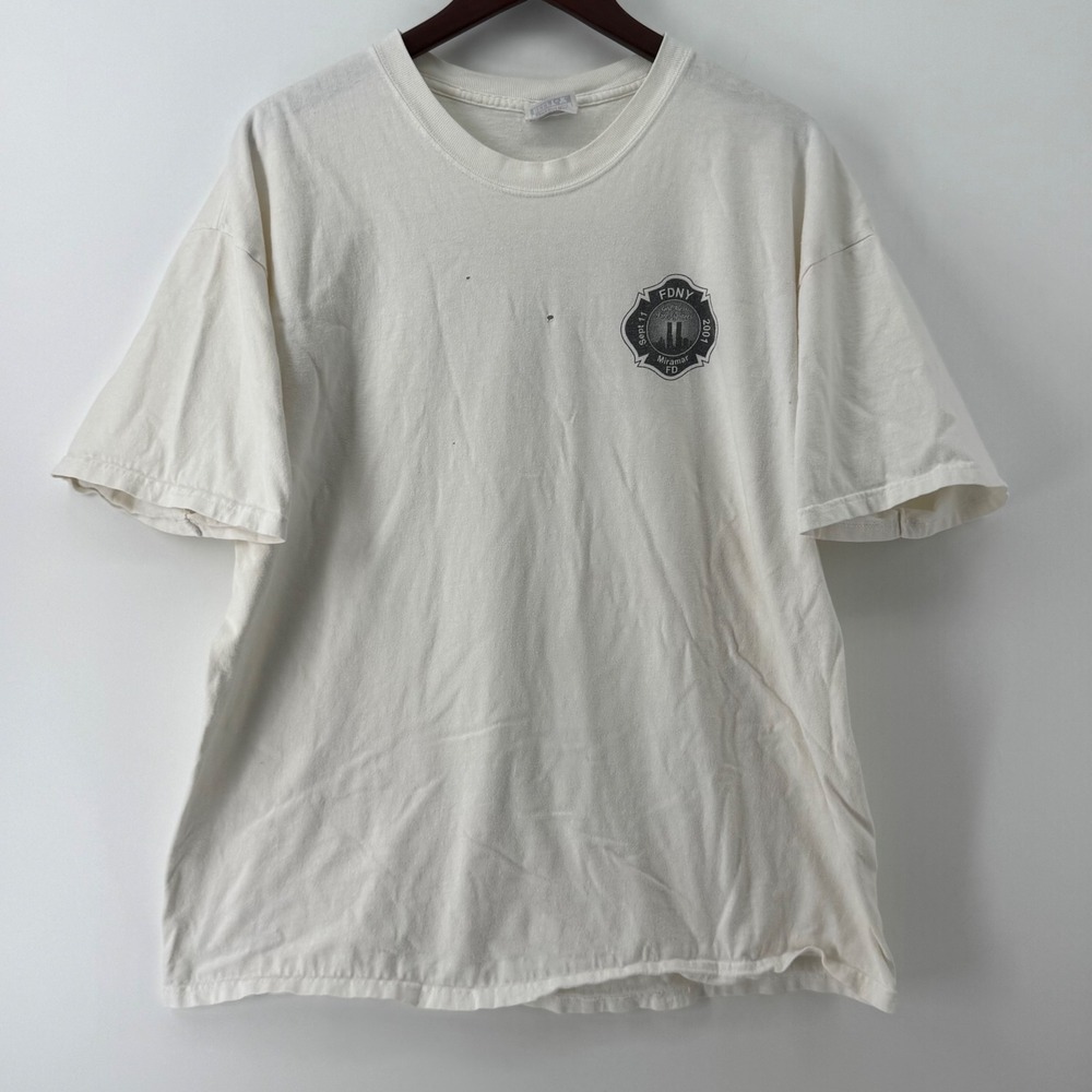 Vintage Hanes Beefy-T FDNY 9/11 Memorial T-Shirt White XL Miramar FD 2001